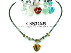 Semi precious Stone Heart Pendant Beads Chain Choker Fashion Women Necklace